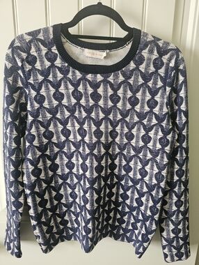 Tory Burch Sweater Style 32143652 Navy Blue and Egg Shell White Size Small